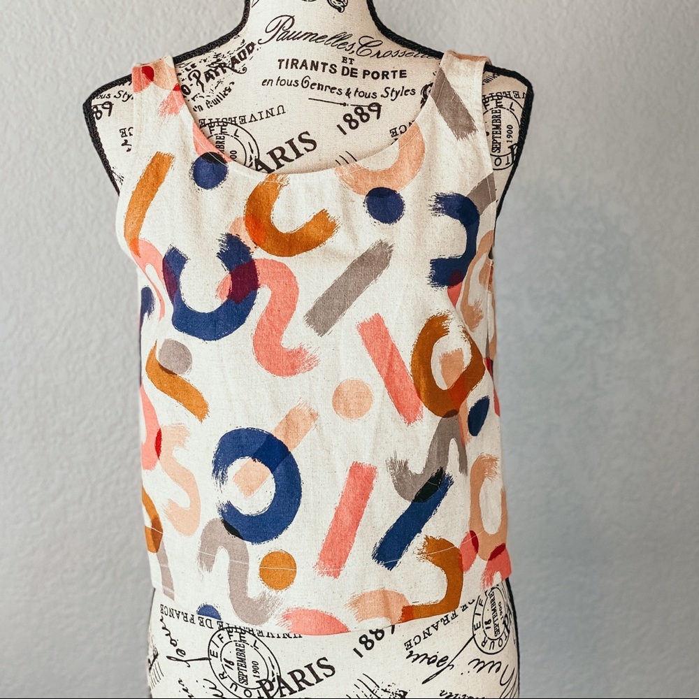 Long Crop Tank Top - Ruby Star Society Fabric Linen Pink Peach Blue, Size Small